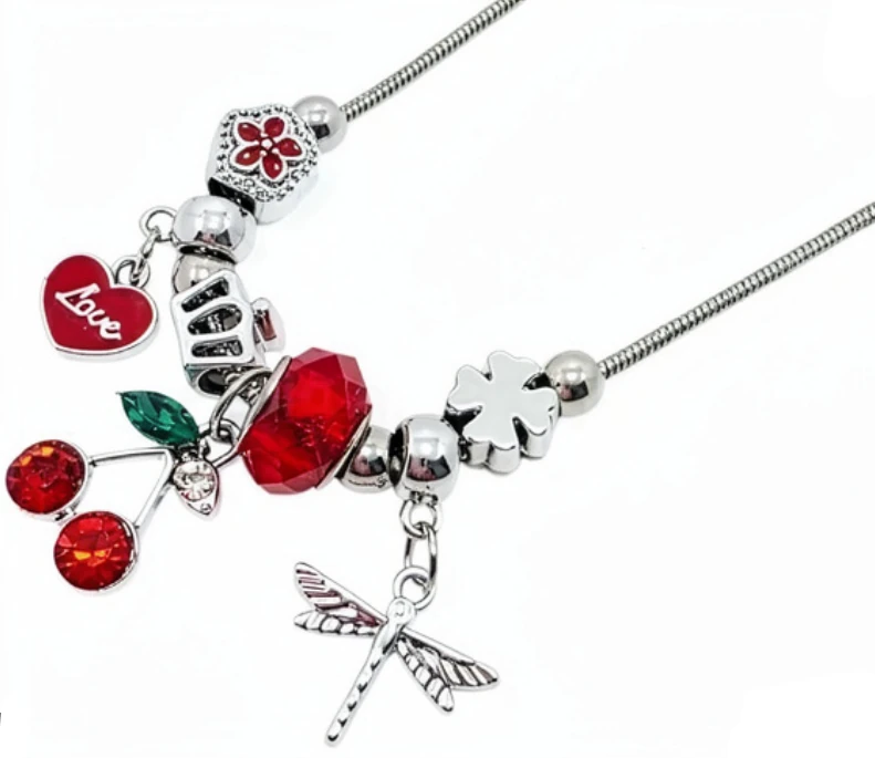 Cadena de acero quirurgico cola de raton simil pandora con dijes fantasia 45cm + 5cm